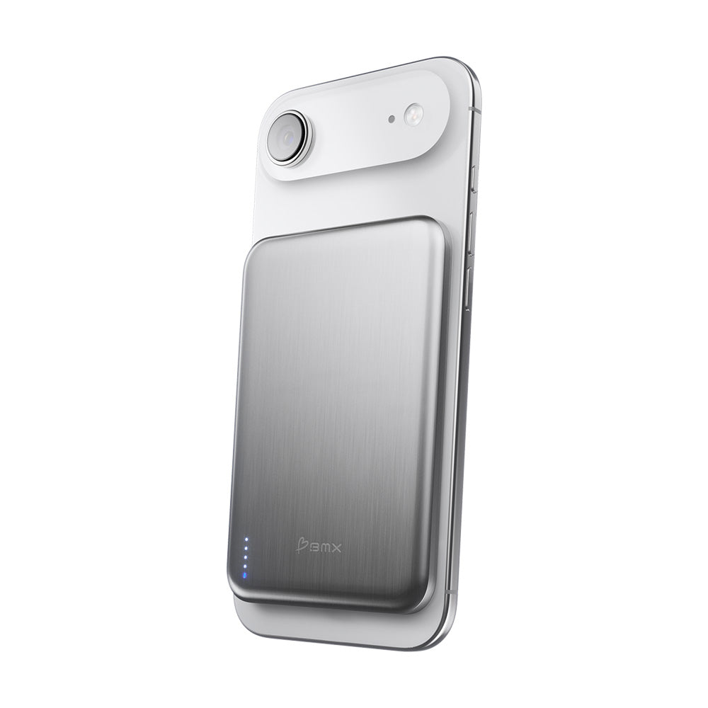 BMX SolidSafe Air 5000mAh Solid-State Qi2 Magnetic Power Bank Silver