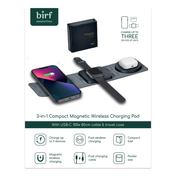 Sleek Birf 3-in-1 wireless charger for phone, smartwatch, and earbuds with compact design.