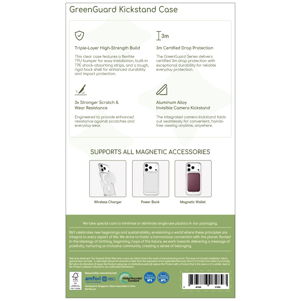 Birf GreenGuard Kickstand Clear Case iPhone 18 Pro Black