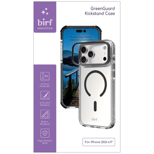 Birf GreenGuard Kickstand Clear Case iPhone 18 Pro Max Black