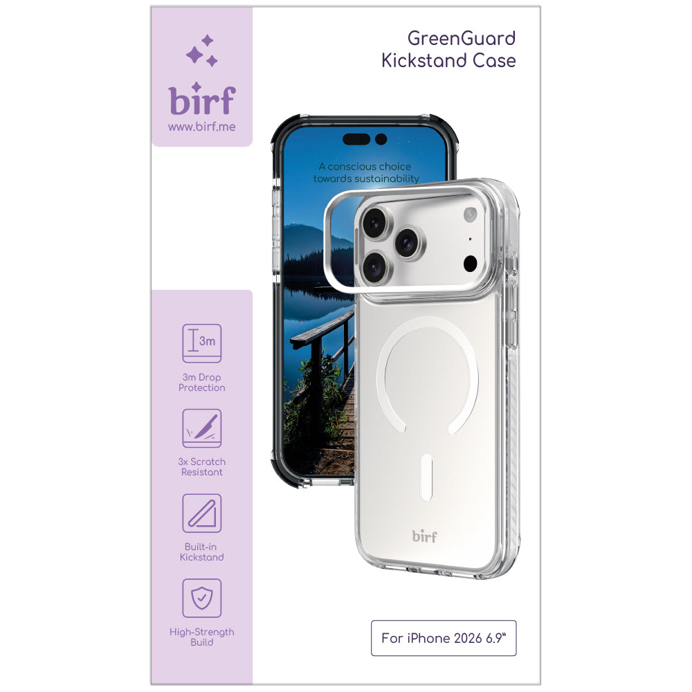 Birf GreenGuard Kickstand Clear Case iPhone 18 Pro Max White