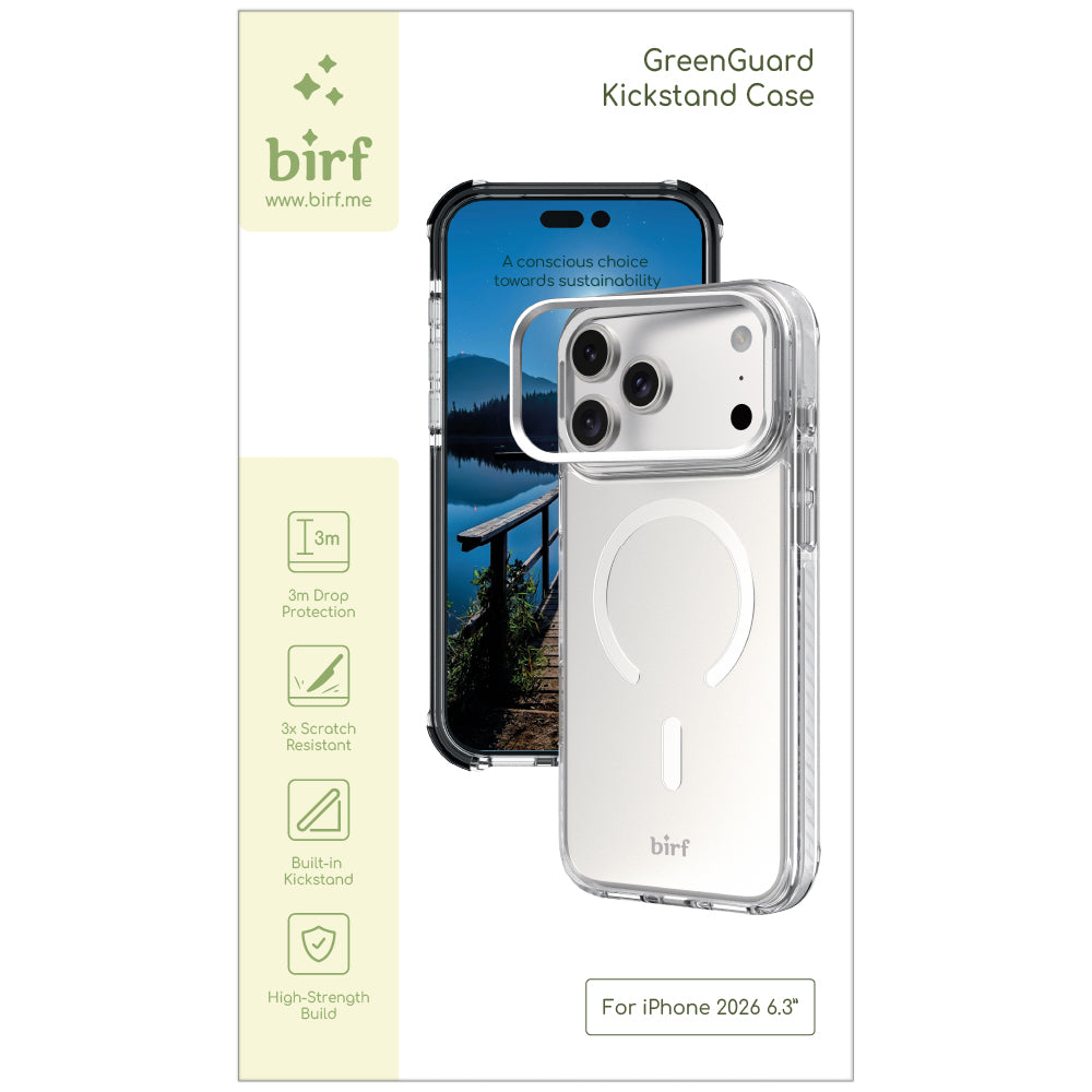 Birf GreenGuard Kickstand Clear Case iPhone 18 Pro White