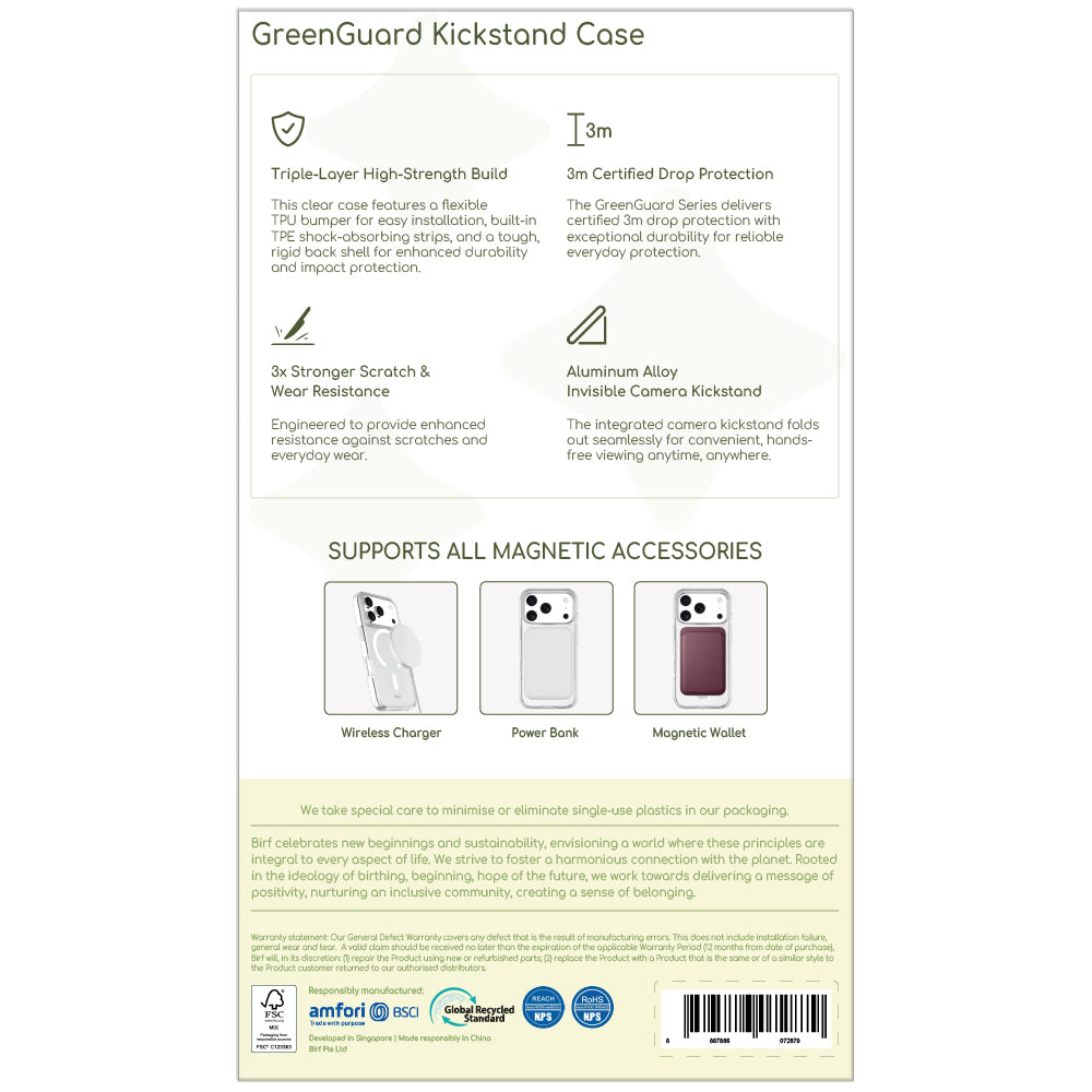 Birf GreenGuard Kickstand Clear Case iPhone 18 Pro White