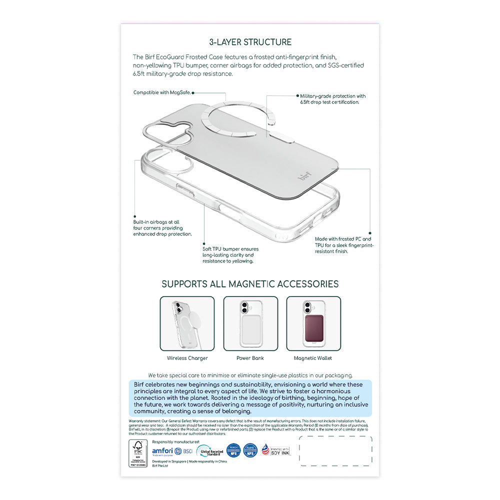 Birf Magsafe EcoGuard Frosted Case for iPhone 17 Clear
