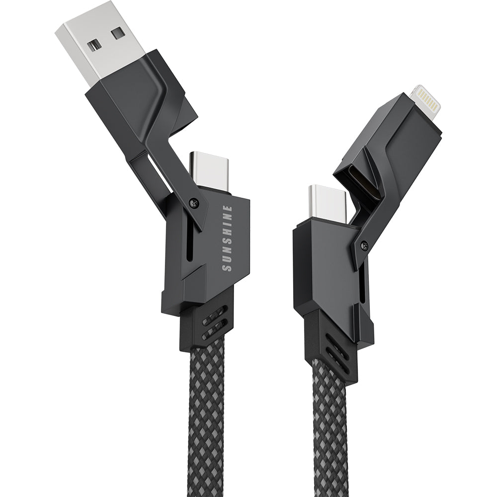 Sunshine 4-in-1 60W Zinc Alloy Fast Charge Cable 1m - Black