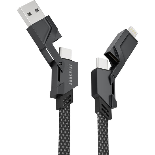 Sunshine 4-in-1 60W Zinc Alloy Fast Charge Cable 1m - Black