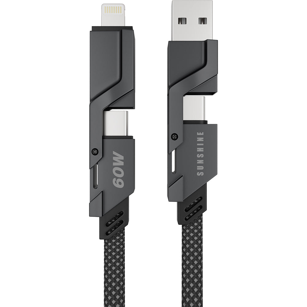 Sunshine 4-in-1 60W Zinc Alloy Fast Charge Cable 1m - Black