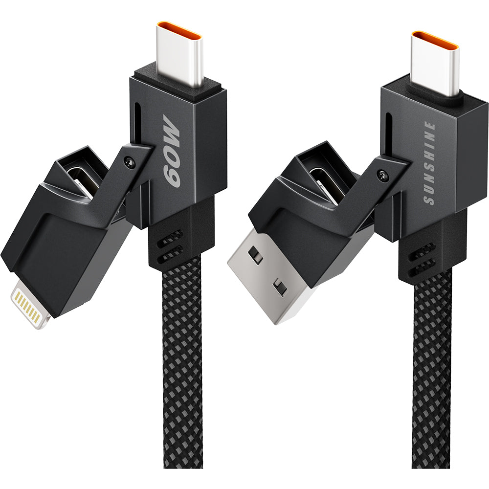 Sunshine 4-in-1 60W Zinc Alloy Fast Charge Cable 1m - Black
