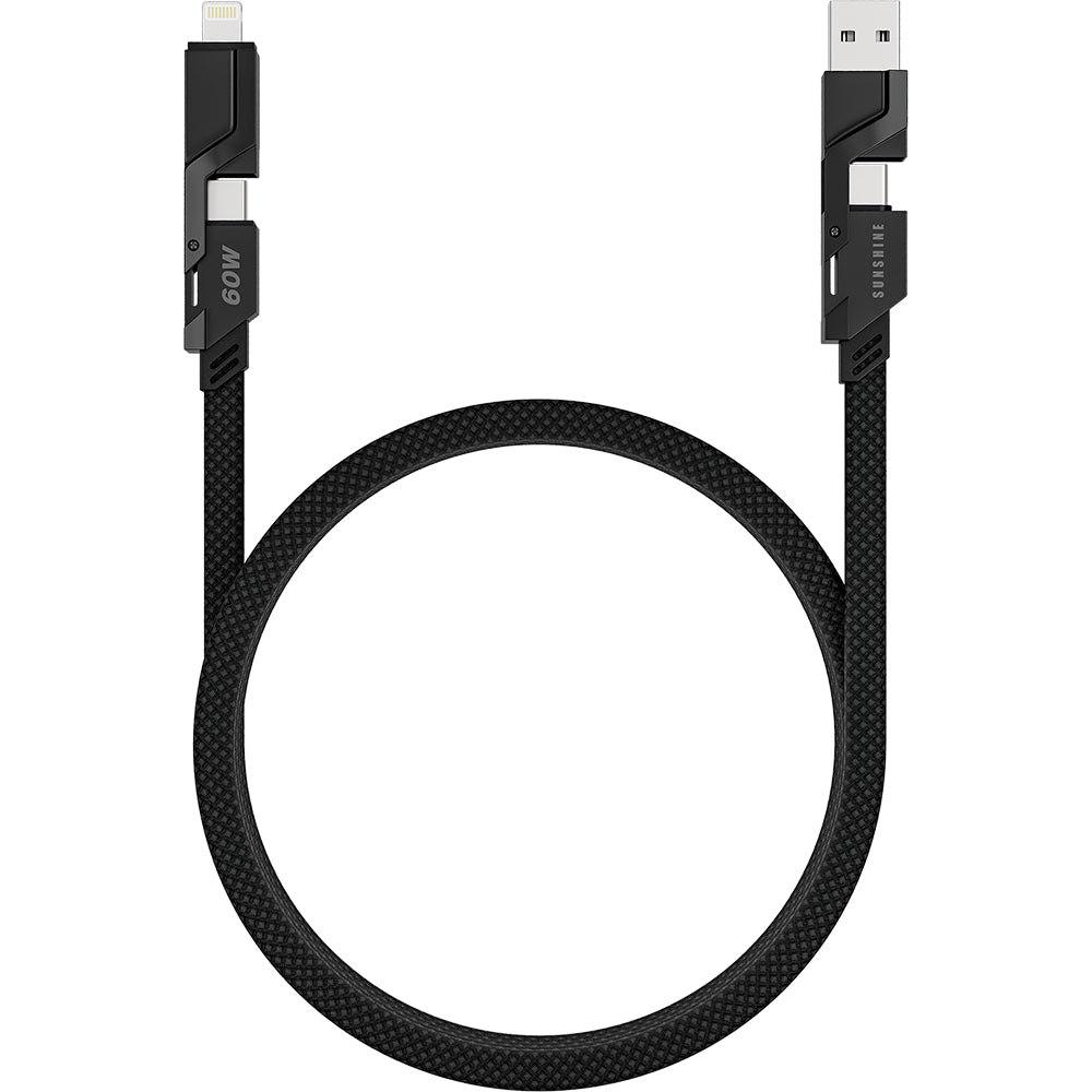 Sunshine 4-in-1 60W Zinc Alloy Fast Charge Cable 1m - Black