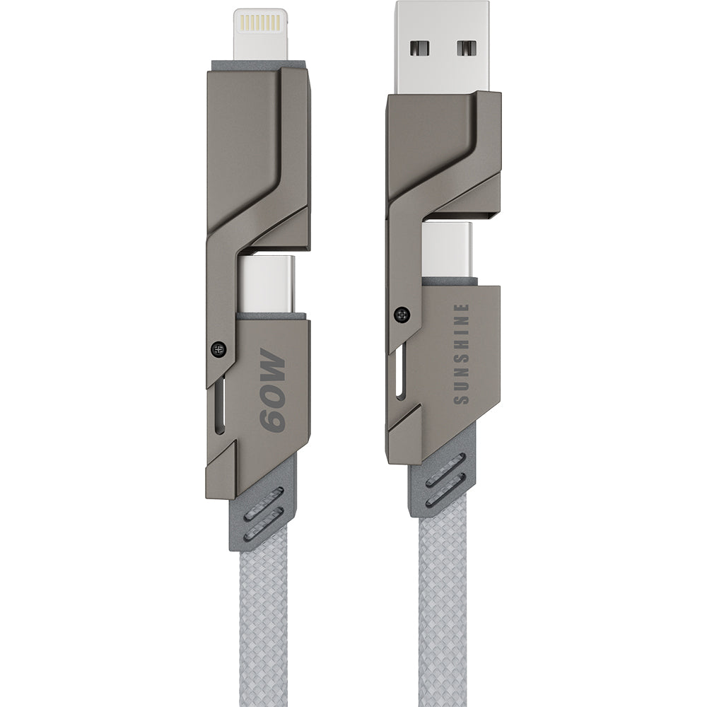 Sunshine 4-in-1 60W Zinc Alloy Fast Charge Cable 1m - Titanium