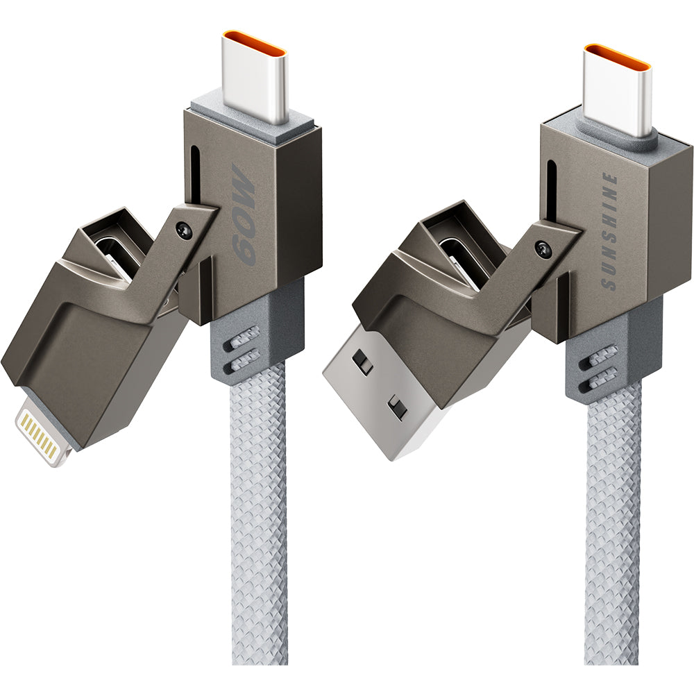 Sunshine 4-in-1 60W Zinc Alloy Fast Charge Cable 1m - Titanium