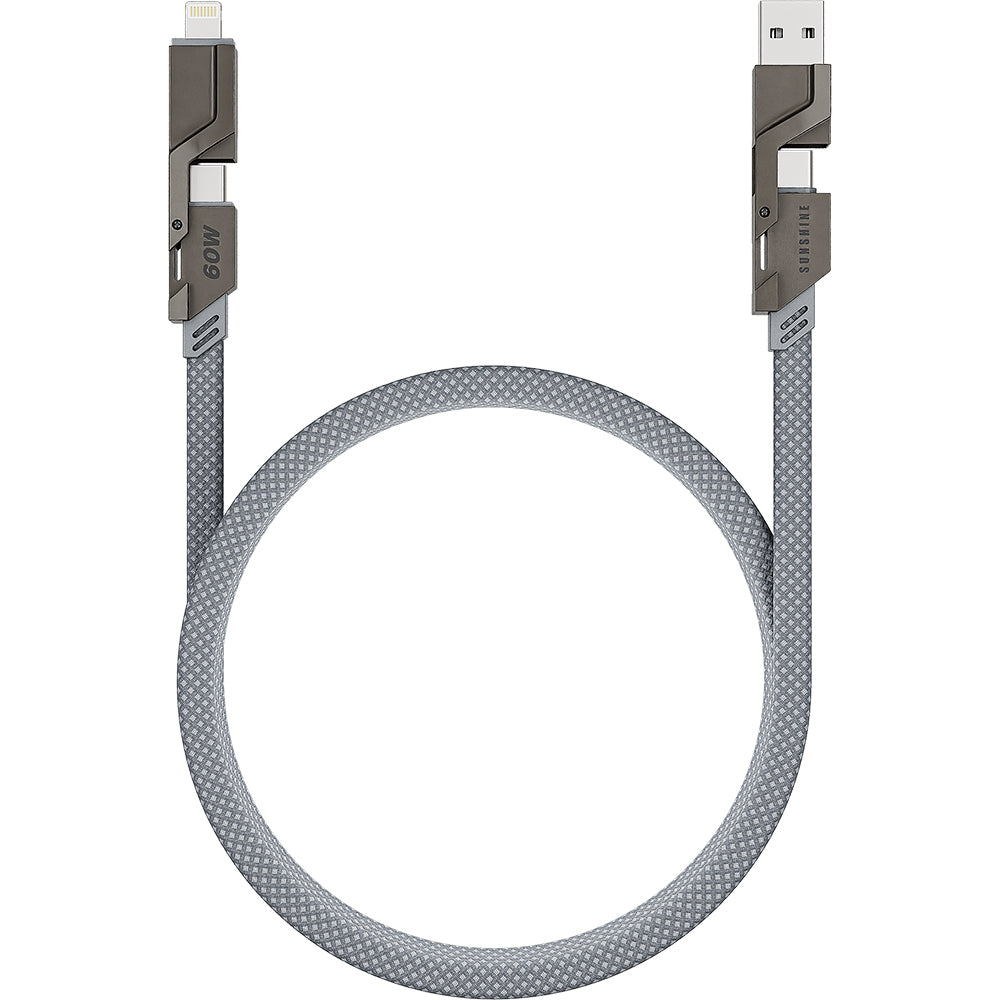 Sunshine 4-in-1 60W Zinc Alloy Fast Charge Cable 1m - Titanium