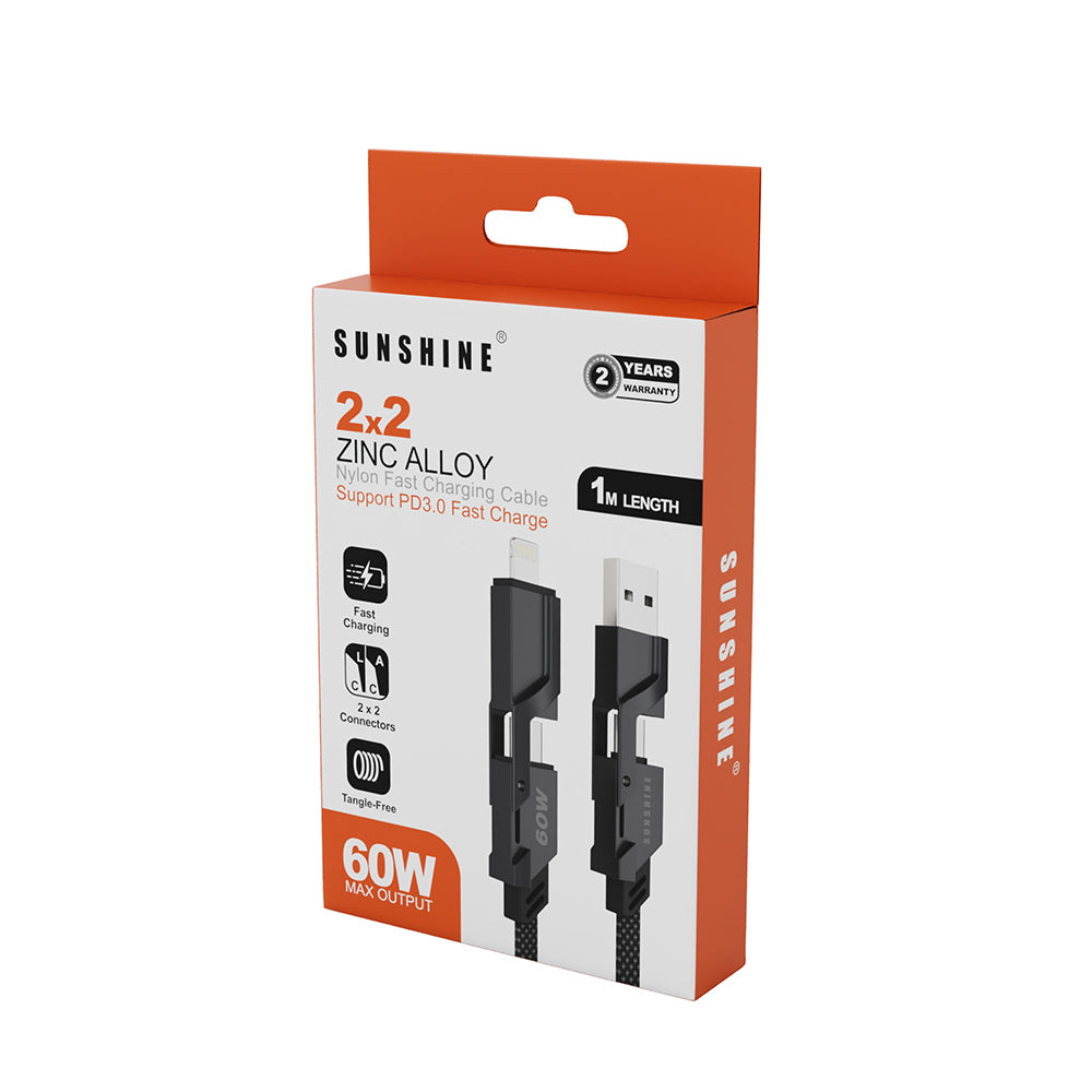 Sunshine 4-in-1 60W Zinc Alloy Fast Charge Cable 1m - Black