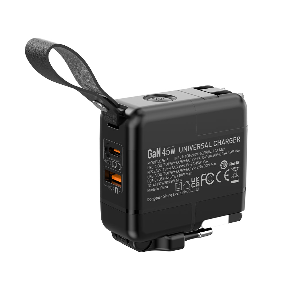 DEVIA 45W PD+QC GaN Travel Adapter Black