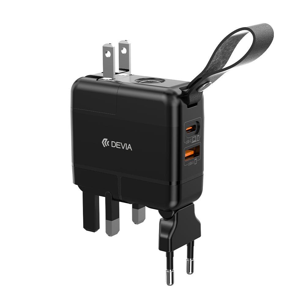 DEVIA 45W PD+QC GaN Travel Adapter Black