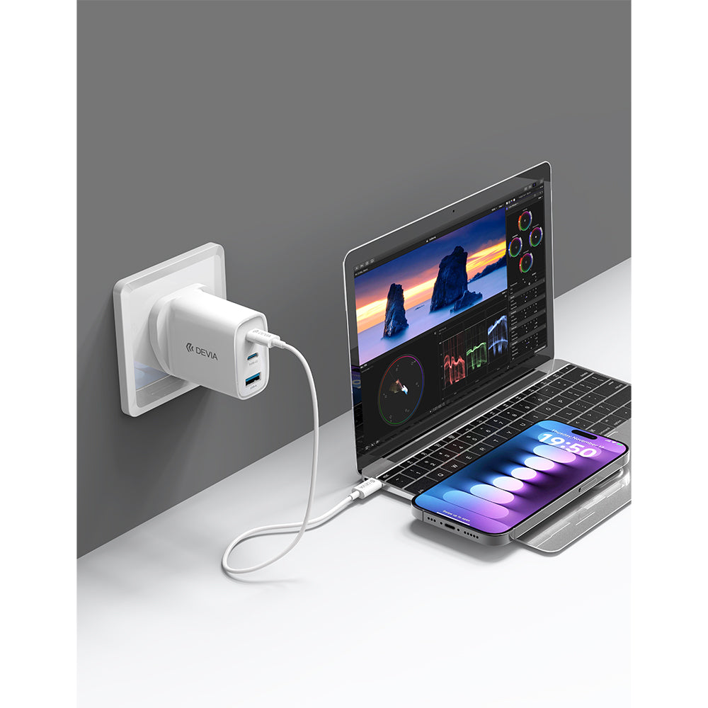 DEVIA Extreme Speed Series PD65W A+2C Dynamic GaN Charger White