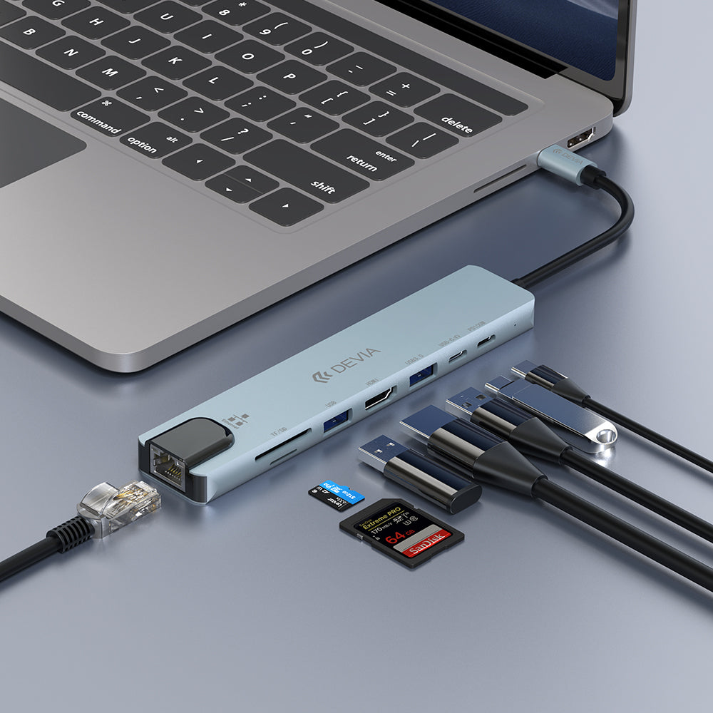 Devia Pro1 8-in-1 USB-C Hub - Gray