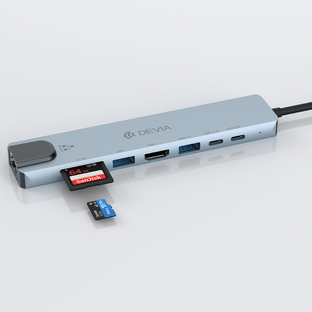 Devia Pro1 8-in-1 USB-C Hub - Gray