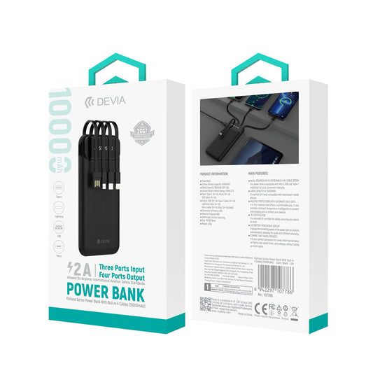 DEVIA Kintone Series Powerbank With Built-in 4 Cables (10000mAh) EP189 - Black