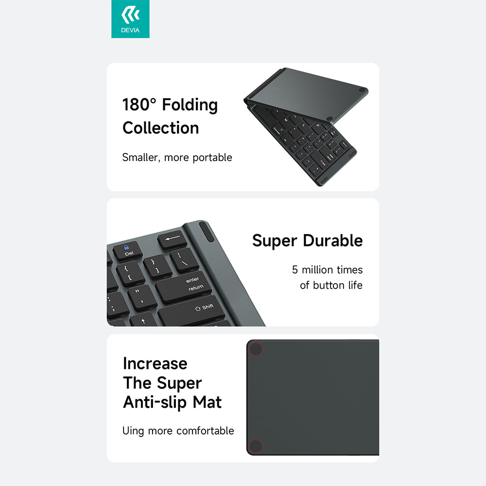 DEVIA Lingo Series Foldable Wireless Keyboard EL193 - Gray