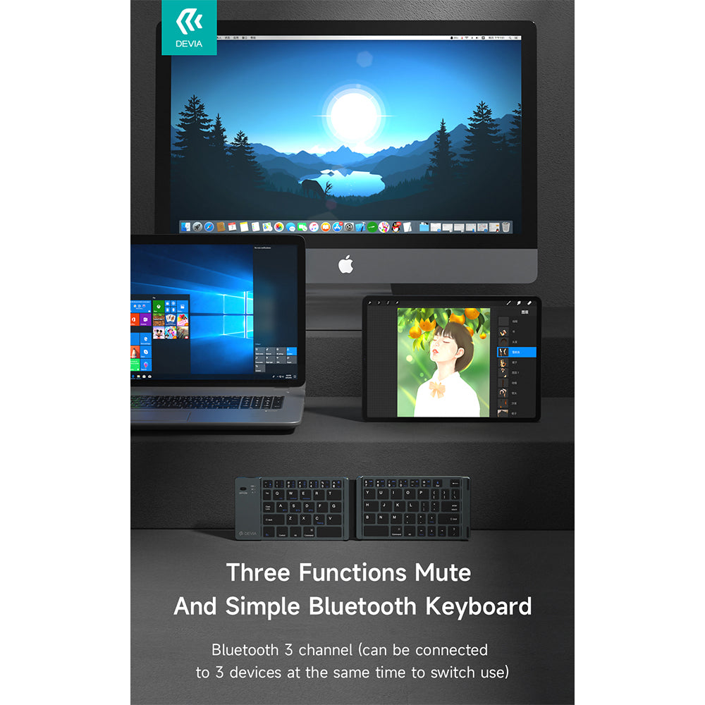 DEVIA Lingo Series Foldable Wireless Keyboard EL193 - Gray