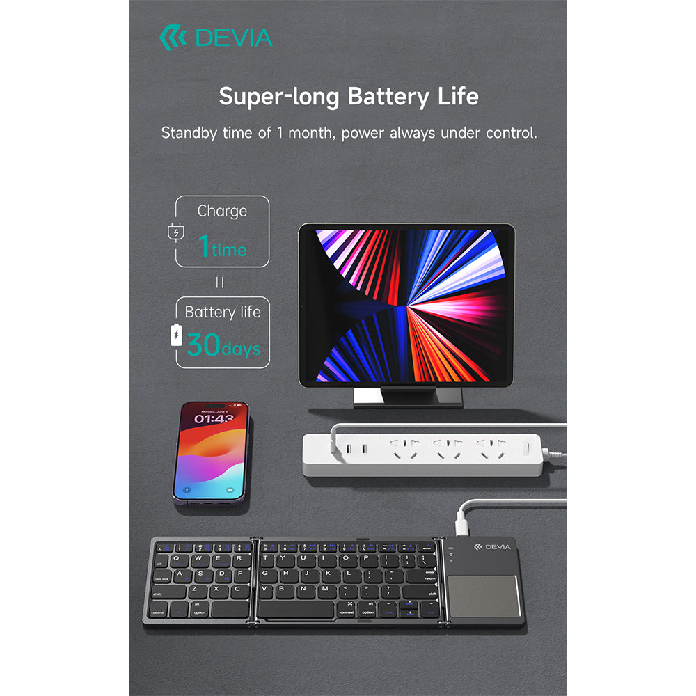 DEVIA Lingo Series Wireless Folding Keyboard With Touchpad B033 - Gray