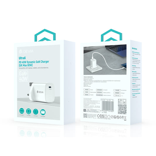DEVIA Ultra6 PD40W Dynamic GaN Charger 60W Max White