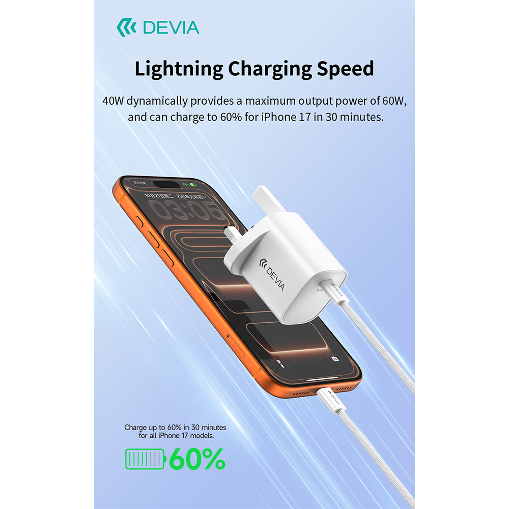 DEVIA Ultra6 PD40W Dynamic GaN Charger 60W Max Cosmic Orange