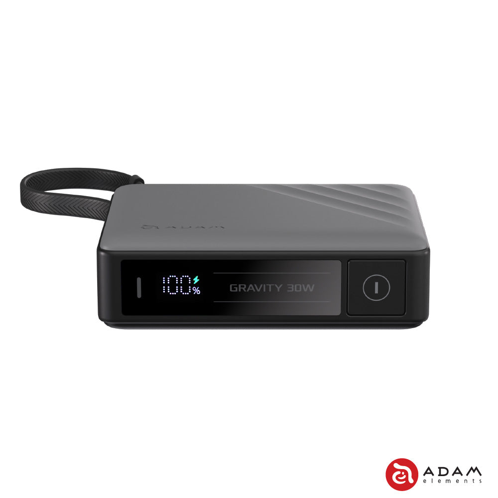 Adam Element GRAVITY 30W Fast Charging Power Bank with Built-In Cable (Grey)