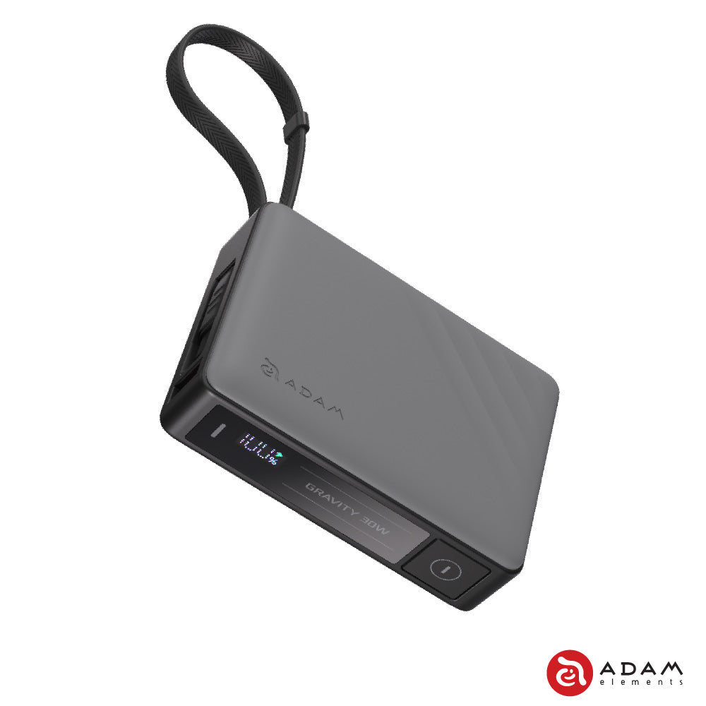 Adam Element GRAVITY 30W Fast Charging Power Bank with Built-In Cable (Grey)