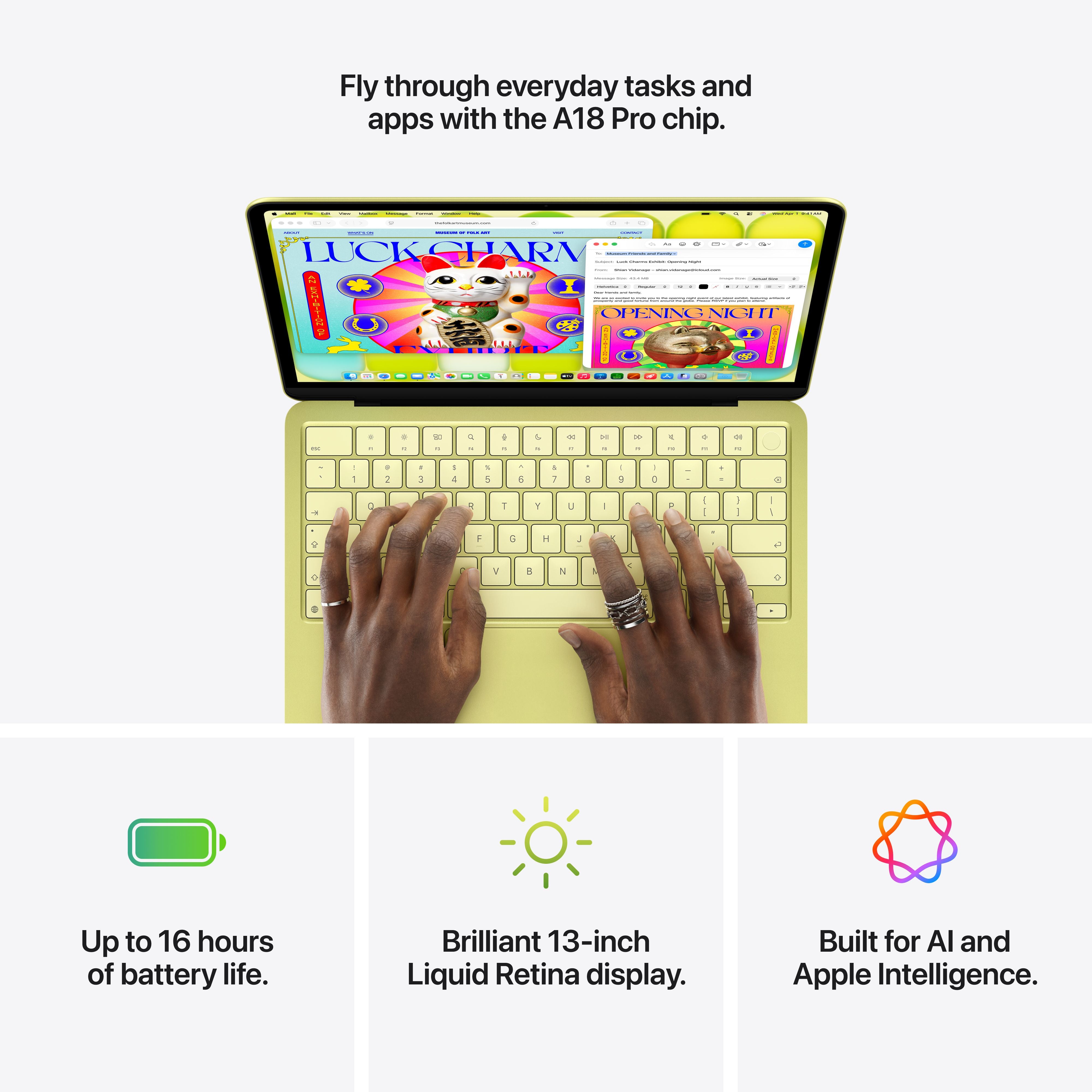 13-inch MacBook Neo: Apple A18 Pro chip with 6‑core CPU and 5‑core