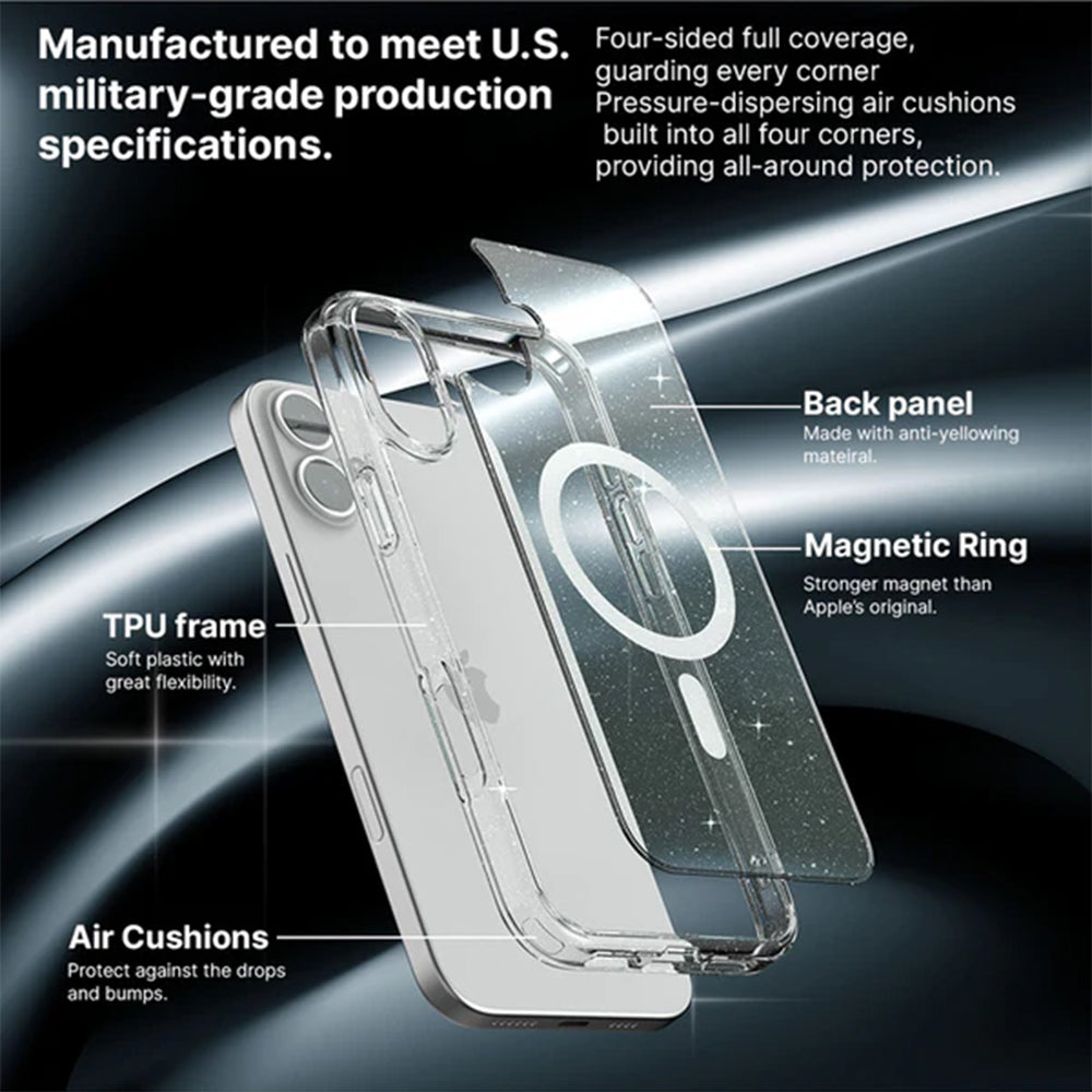 JTLEGEND Glitter Mag Hybrid Cushion Case with MagSafe for iPhone 16 Pro Max - Clear
