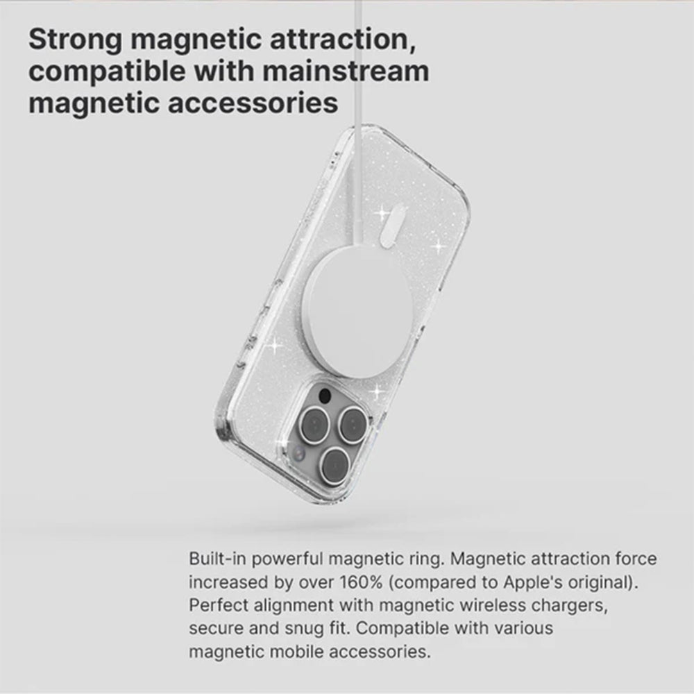 JTLEGEND Glitter Mag Hybrid Cushion Case with MagSafe for iPhone 16 Pro Max - Clear