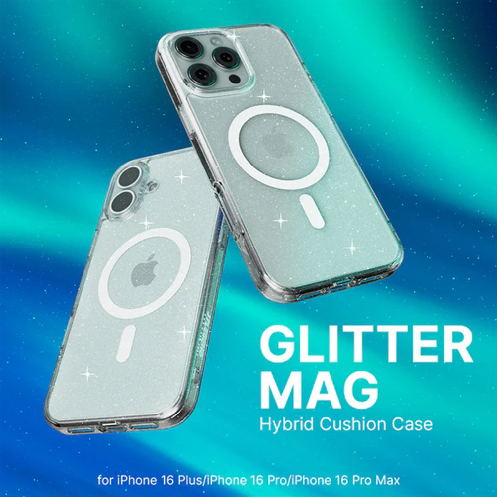 JTLEGEND Glitter Mag Hybrid Cushion Case with MagSafe for iPhone 16 Pro Max - Clear