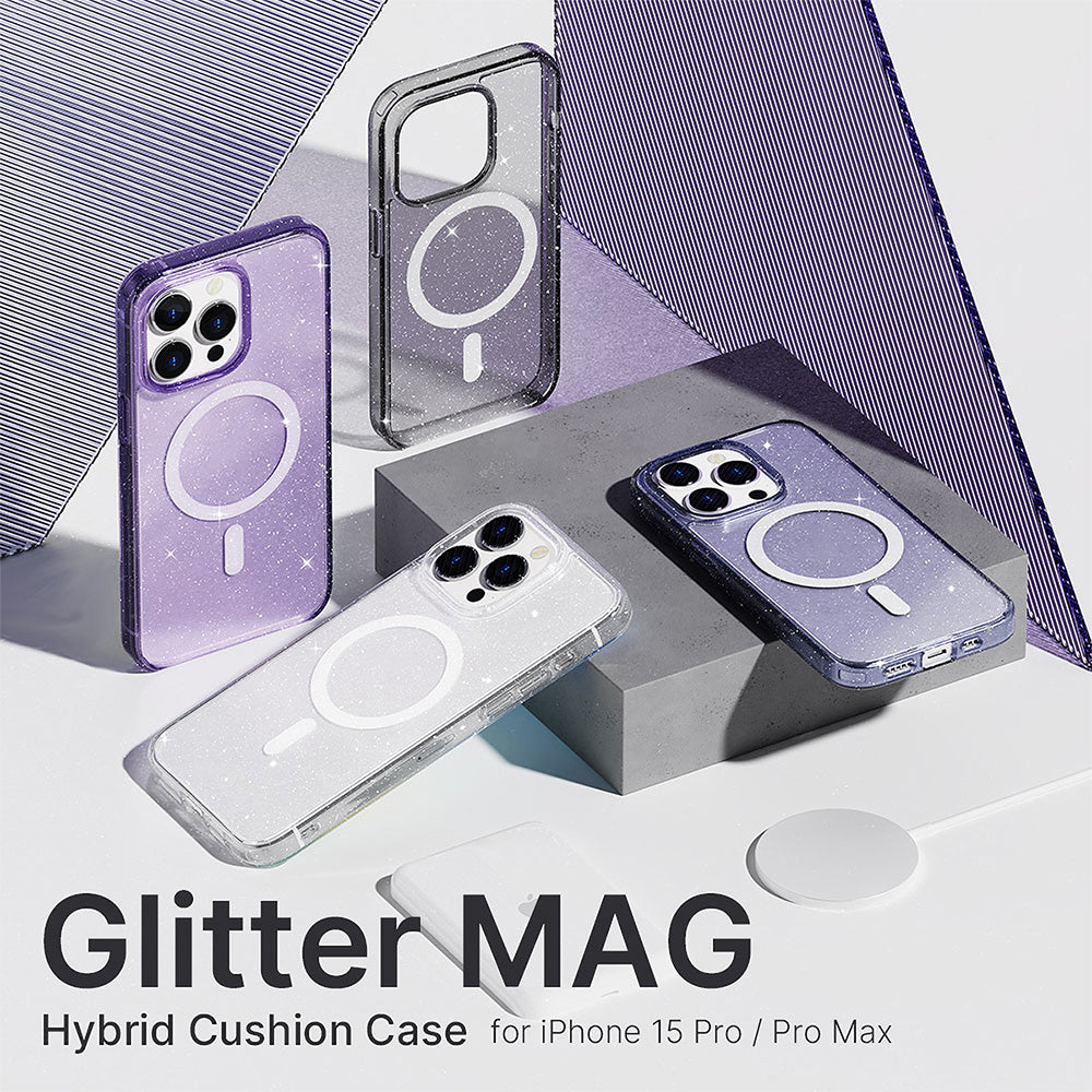 JTLEGEND Glitter Mag Hybrid Cushion Case with MagSafe for iPhone 15 Pro - Clear