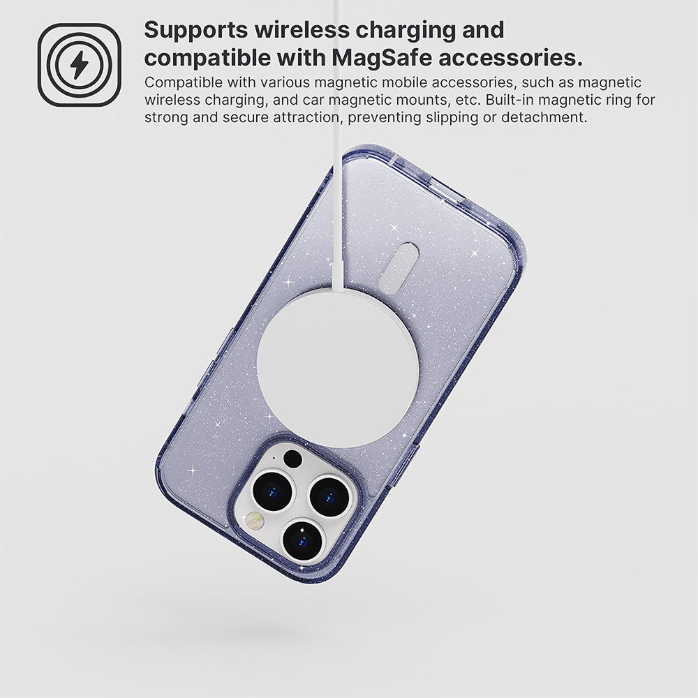 JTLEGEND Glitter Mag Hybrid Cushion Case with MagSafe for iPhone 15 Pro - Clear
