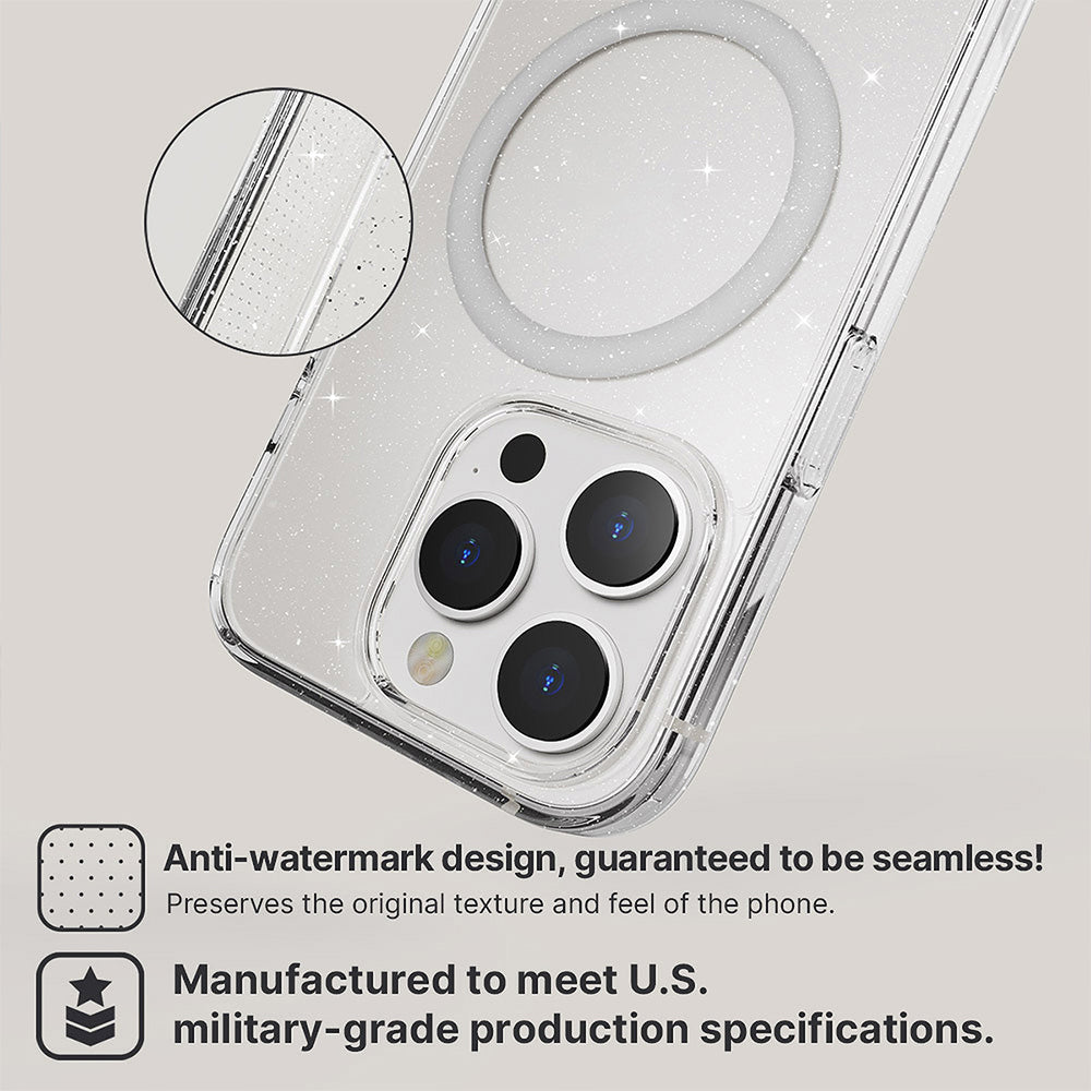 JTLEGEND Glitter Mag Hybrid Cushion Case with MagSafe for iPhone 15 Pro - Clear
