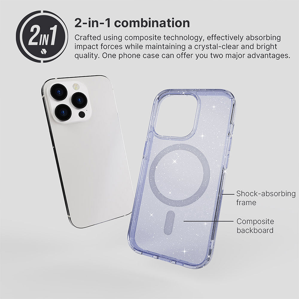 JTLEGEND Glitter Mag Hybrid Cushion Case with MagSafe for iPhone 15 Pro - Clear