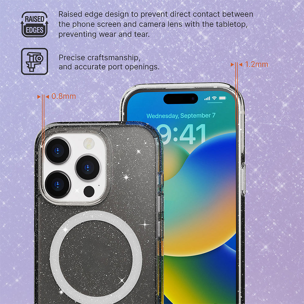 JTLEGEND Glitter Mag Hybrid Cushion Case with MagSafe for iPhone 15 Pro - Clear
