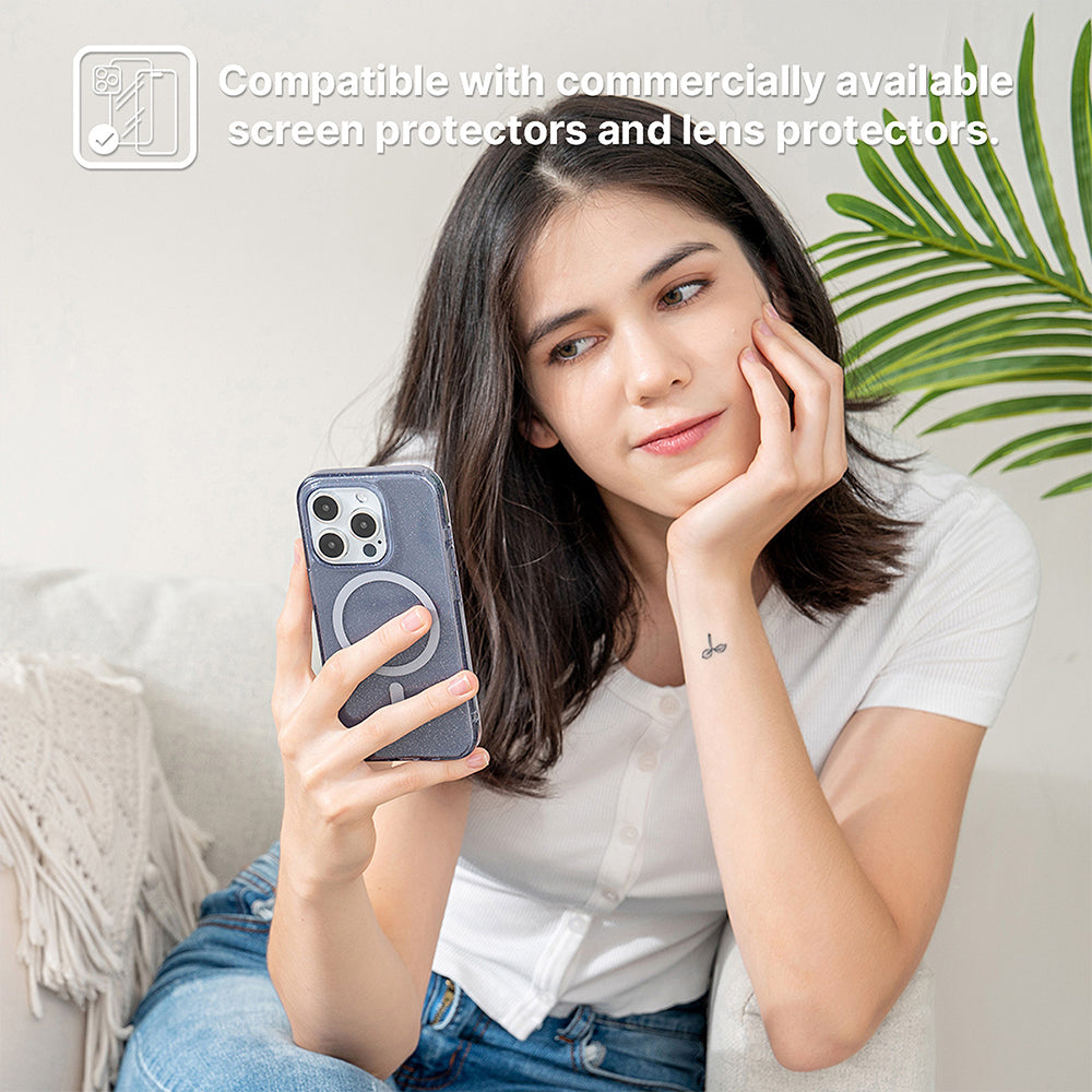 JTLEGEND Glitter Mag Hybrid Cushion Case with MagSafe for iPhone 15 Pro - Clear