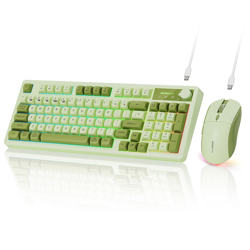 MicroPack Rechargeable Wireless Keyboard and Mouse Combo Green