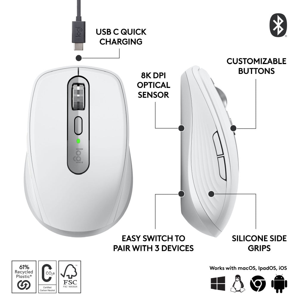 Logitech MX Anywhere 3S Wireless Mouse Pale Grey