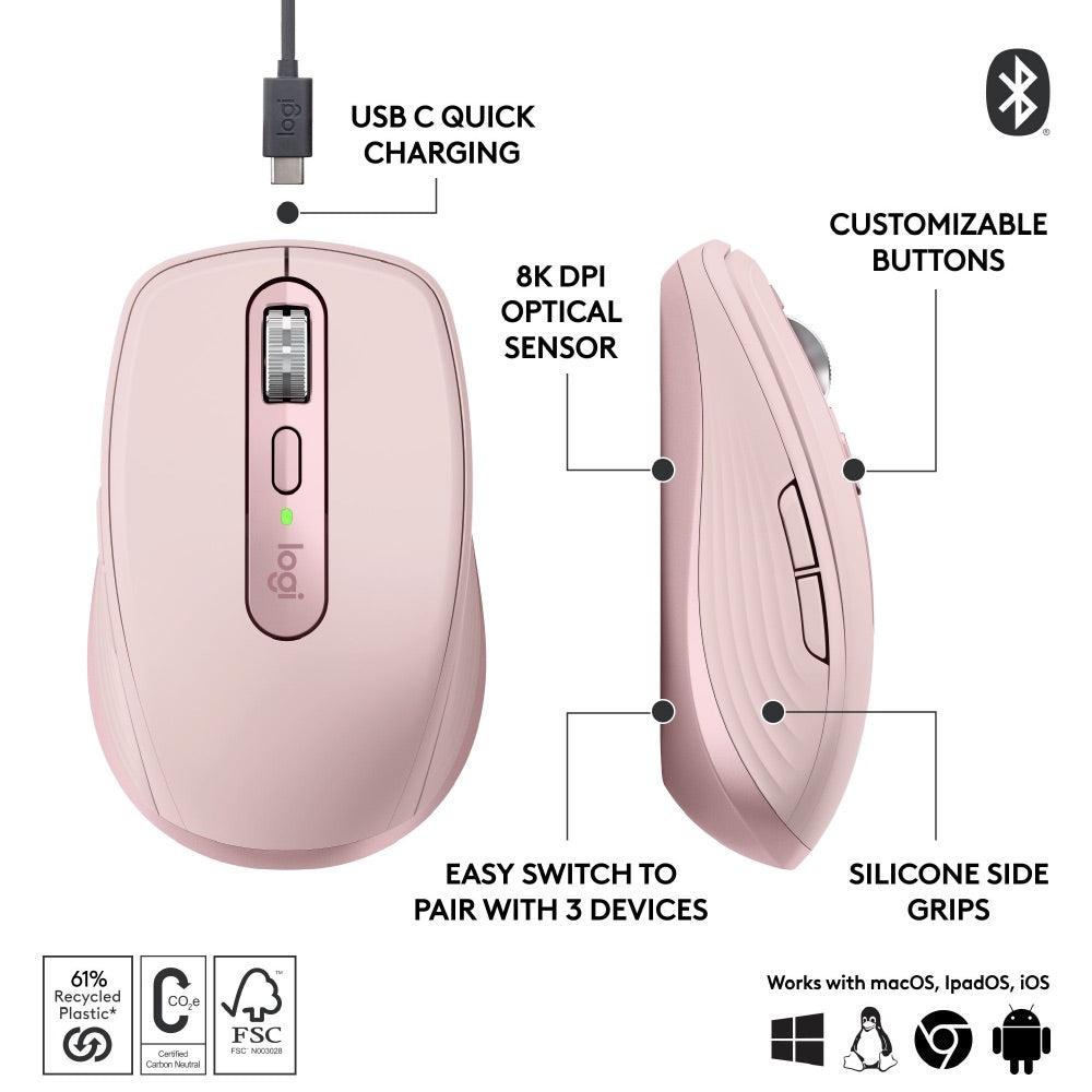 Logitech MX Anywhere 3S Wireless Mouse Rose