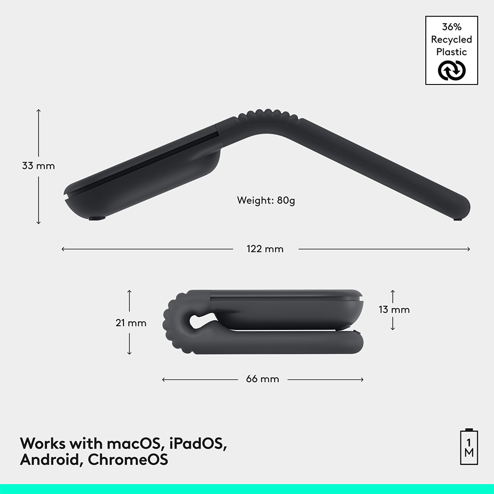 Logitech Mobi Fold Ultra Portable Wireless Mouse - Graphite