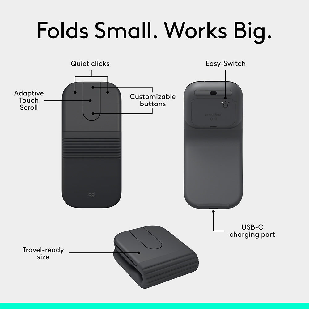 Logitech Mobi Fold Ultra Portable Wireless Mouse - Graphite