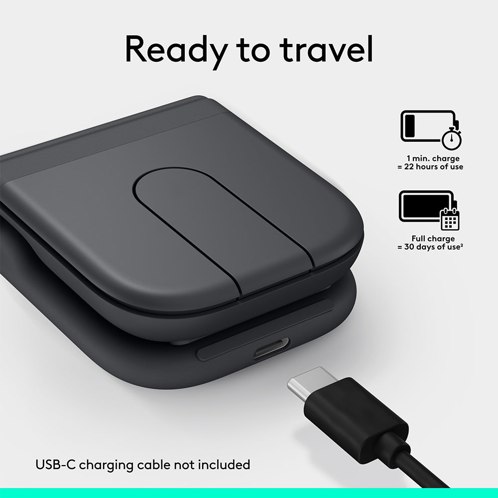 Logitech Mobi Fold Ultra Portable Wireless Mouse - Graphite