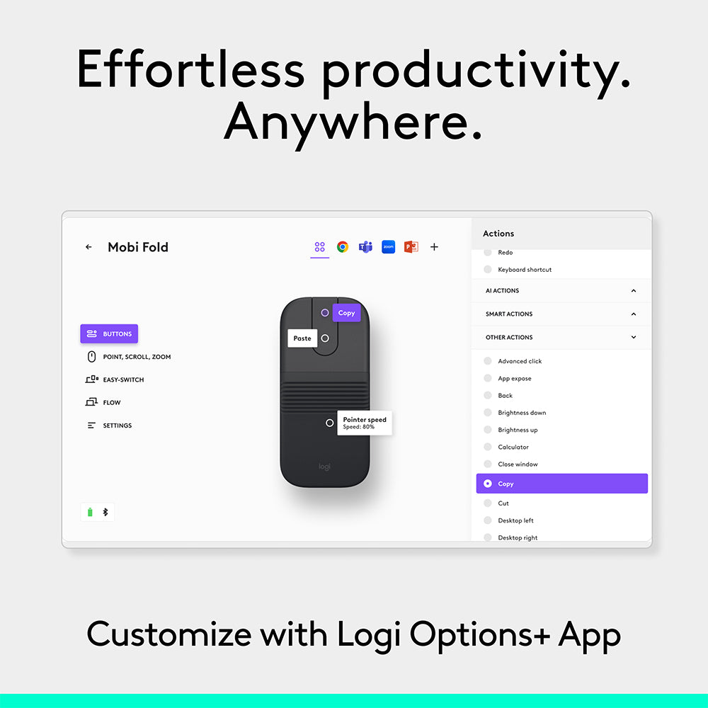 Logitech Mobi Fold Ultra Portable Wireless Mouse - Graphite