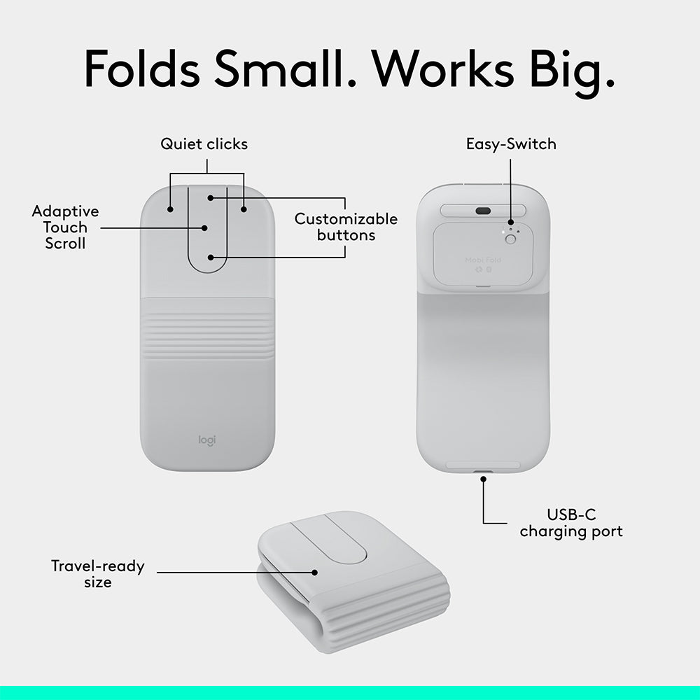 Logitech Mobi Fold Ultra Portable Wireless Mouse Off White