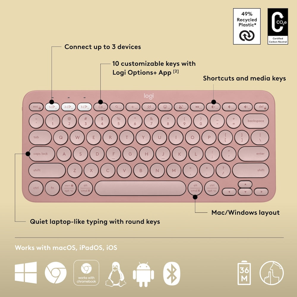 Logitech Pebble Keys 2 K380s Tonal Rose