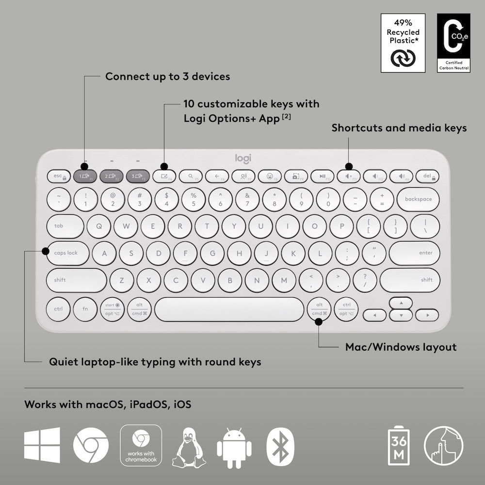 Logitech Pebble Keys 2 K380s Tonal White